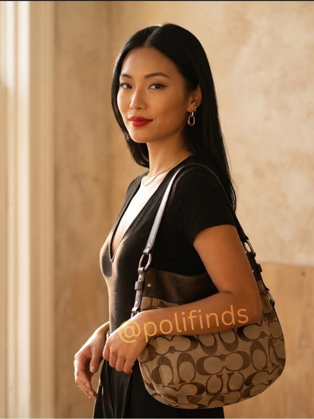 COACH Brown Logo NorthSouth Single Strap Leather Women’s Tote Bag